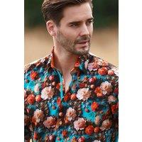 CLAUDIO LUGLI Men's Aqua 3D Flowers Printed Shirt | Size: Large