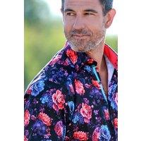 CLAUDIO LUGLI Men's Black Galaxy Flower Print Shirt | Size: XL