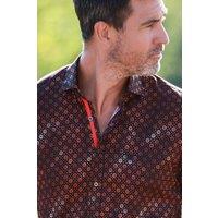 CLAUDIO LUGLI Men's BRONZE FLORAL SHIMMER TENCEL PRINT SHIRT in Black | Size: XL