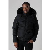 Nines Men's Hooded Parka Jacket with Soft Fleece Lining in Black | Size: Large
