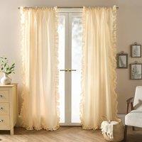 OHS Stripe Frill Voile Net Curtain Pair Window Panels Slot Top Set in Lemon | Size: 140 cm width x 220 cm drop