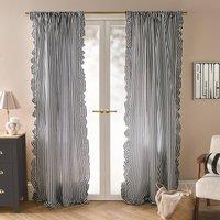 OHS Stripe Frill Voile Net Curtain Pair Window Panels Slot Top Set in Black | Size: 140 cm width x 220 cm drop