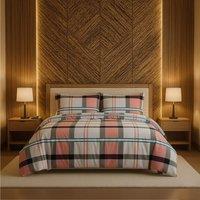 Snug City Duvet Cover & Pillowcase Set Tartan Check Design Polycotton Linen in Pink | Size: Double