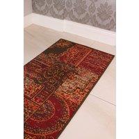 Kukoon Runner Rug Red Brown Traditional Patchwork Long Hallway Rugs in Terracotta | Size: 60 cm x 240 cm