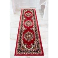 Kukoon Runner Rug Red Bordered Traditional Long Hallway Rugs | Size: 60 cm x 230 cm