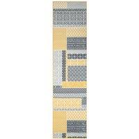 Kukoon Runner Rug Yellow Ochre Grey Distressed Striped Geometric Hallway Area Rug | Size: 60 cm x 240 cm