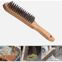 VOGREX 5PCS Wire Brush Cleaning Wooden Handle Steel Rust Removal in Beige