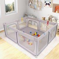 Costway Baby Playpen Toddlers Safety Play Fence Infant Activity Center w/Balls in Light Grey