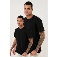 AARHON Men's Basic Crew Neck T-Shirt in Black | Size: Medium