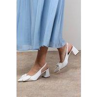 Oasis Women's Seala Satin Bow Slingback Medium Block Heel Court Shoes in White | Size: 4