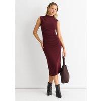 Gini London Women's Plain Ruched Jersey Midi Dress in Burgundy | Size: 14