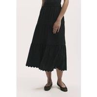 Finery London Women's Paula Cotton Tiered Midi Skirt in Black | Size: 18