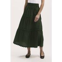 Finery London Women's Paula Cotton Tiered Midi Skirt in Bottle Green | Size: 12