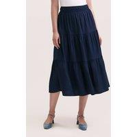 Finery London Women's Harleen Cotton Tiered Midi Skirt in Dark Navy | Size: 12