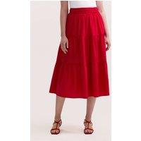 Finery London Women's Harleen Cotton Tiered Midi Skirt in Red | Size: 14