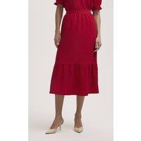 Finery London Women's Riley Crepe Tiered Midi Skirt in Scarlet | Size: 14