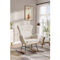Living and Home Comfy Netural Boucl Upholstered Rocking Accent Chair with High Backrest and Armrests in White