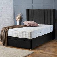 BSSPOKE Charlotte Ottoman Divan Bed Plush Velvet 54 Headboard & Mattress in Black | Size: Super King