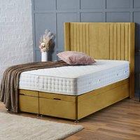 BSSPOKE Charlotte Ottoman Divan Bed Plush Velvet 54 Headboard & Mattress in Mustard | Size: Double