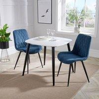 Core Products Aspen White Square Dining Table with 2 Fabric Stitch Chairs - Set in Blue