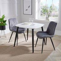 Core Products Aspen White Square Dining Table with 2 Fabric Stitch Chairs - Set in Grey