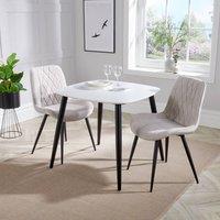 Core Products Aspen White Square Dining Table with 2 Fabric Stitch Chairs - Set in Light Grey