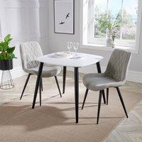 Core Products Aspen White Square Dining Table with 2 Fabric Stitch Chairs - Set in Natural
