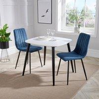 Core Products Aspen White Square Dining Table with 2 Upholstered Fabric Chairs - Set in Blue
