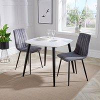 Core Products Aspen White Square Dining Table with 2 Upholstered Fabric Chairs - Set in Grey