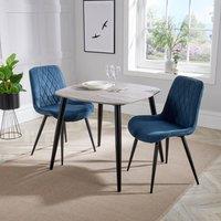 Core Products Aspen Grey Oak Effect Square Dining Table with 2 Stitch Chairs - Set in Blue