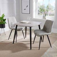 Core Products Aspen Grey Oak Effect Square Dining Table with 2 Stitch Chairs - Set in Light Grey