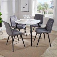 Core Products Aspen White Square Dining Table with 4 Diamond Stitch Chairs - Set in Grey