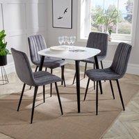 Core Products Aspen White Square Dining Table with 4 Diamond Stitch Chairs - Set in Grey