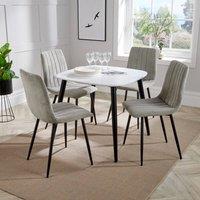 Core Products Aspen White Square Dining Table with 4 Diamond Stitch Chairs - Set in Light Grey