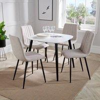 Core Products Aspen White Square Dining Table with 4 Diamond Stitch Chairs - Set in Natural