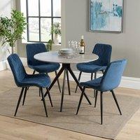 Core Products Aspen Grey Oak Effect Round Dining Table with 4 Fabric Chairs - Set in Blue