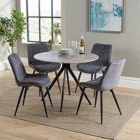 Core Products Aspen Grey Oak Effect Round Dining Table with 4 Fabric Chairs - Set