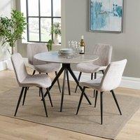 Core Products Aspen Grey Oak Effect Round Dining Table with 4 Fabric Chairs - Set in Natural