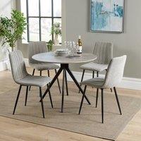 Core Products Aspen Grey Oak Effect Round Dining Table with 4 Stitch Chairs - Set in Light Grey