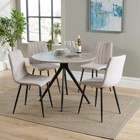 Core Products Aspen Grey Oak Effect Round Dining Table with 4 Stitch Chairs - Set in Natural