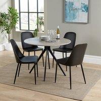 Core Products Aspen Grey Oak Effect Round Dining Table with 4 Duo Chairs - Set in Black