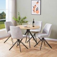 Core Products Aspen Light Oak Round Dining Table with 4 Swivel Fabric Chairs Set in Grey