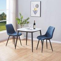 Core Products Aspen Sintered Stone Table with 2 Diamond Stitch Chairs - Dining Set in Blue
