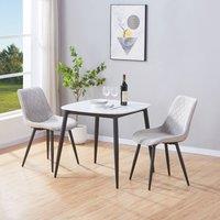 Core Products Aspen Sintered Stone Table with 2 Diamond Stitch Chairs - Dining Set in Light Grey