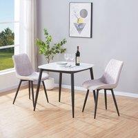 Core Products Aspen Sintered Stone Table with 2 Diamond Stitch Chairs - Dining Set in White