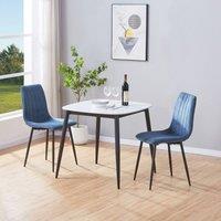 Core Products Aspen White Sintered Stone Table with 2 Straight Stitch Chairs Set in Blue