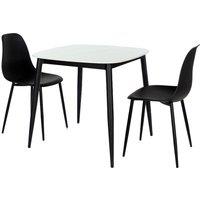 Core Products Aspen White Sintered Stone Table with 2 Curve Plastic Chairs - Set in Black