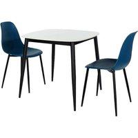 Core Products Aspen White Sintered Stone Table with 2 Curve Plastic Chairs - Set in Blue