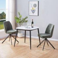 Core Products Aspen White Sintered Stone Table with 2 Swivel Fabric Chairs - Set in Green