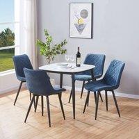 Core Products Aspen White Sintered Stone Table with 4 Diamond Stitch Chairs Set in Blue
